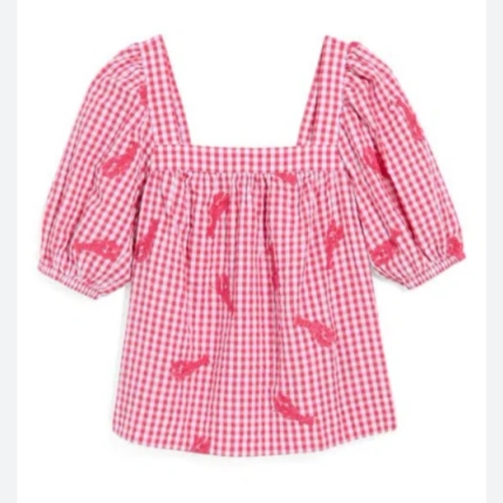 NWT Vineyard Vines Serena Lobster Appliqué Corton Gingham Top